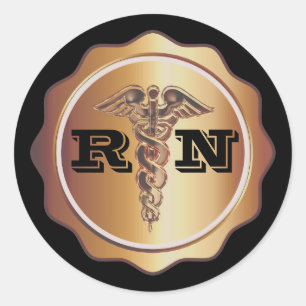 Sticker Rond Infirmière goldtone de RN de caducée   Médicale
