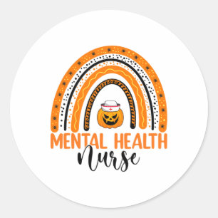 Sticker Rond Infirmière Halloween Citrouille Rainbow santé ment