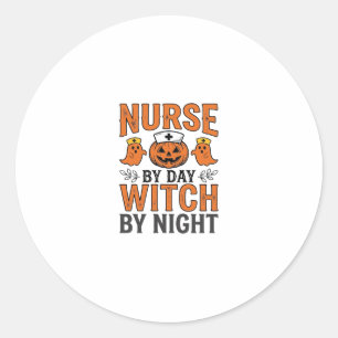 Sticker Rond Infirmière Halloween Sorcière la nuit Vintage Shir