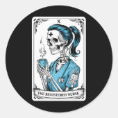 Sticker Rond Infirmière inscrite Carte Tarot Skeleton Infirmièr (Devant)