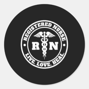 Sticker Rond Infirmière inscrite Live Love Heal Pocket Logo Rn