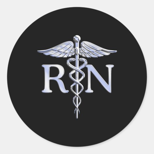 Sticker Rond Infirmière inscrite RN Silver Caduceus en noir (Devant)