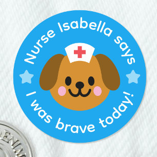 Sticker Rond Infirmière J'étais Brave Aujourd'hui Chien Mignon 