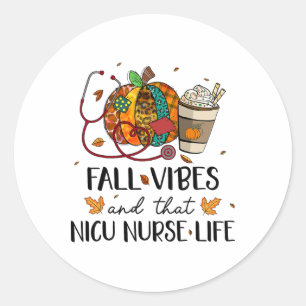 Sticker Rond Infirmière Leopard Citrouille Automne Vibes Et Que