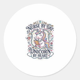 Sticker Rond Infirmière Licorne de Jour Licorne de Coeur Fond B