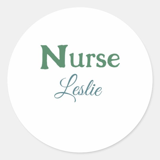 Sticker Rond Infirmière médecin ajouter le nom texte vert bleu (Devant)