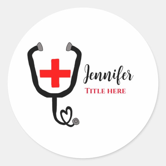 Sticker Rond Infirmière médecin rouge plus stéthoscope ajouter (Devant)