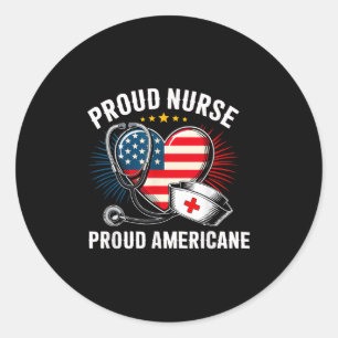 Sticker Rond Infirmière patriotique American Flag Heart Indepen
