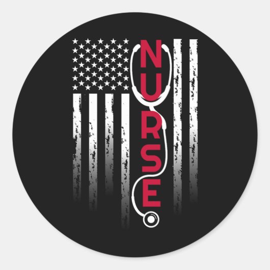 Sticker Rond Infirmière Patriotique Avec Drapeau Stethoscope Po (Devant)