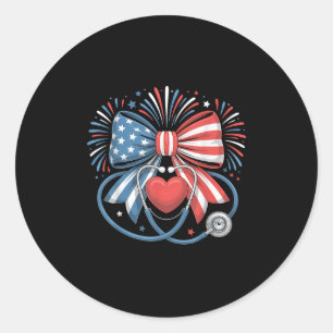 Sticker Rond Infirmière patriotique Coquette Bow Usa Drapeau St