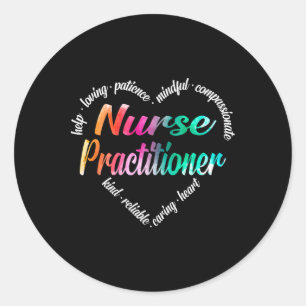 Sticker Rond Infirmière Praticien Coeur Mot Cloud Aquarelle Rai