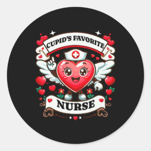 Sticker Rond Infirmière préférée de Cupidon Saint-Valentin Nurs