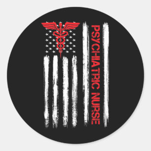 Sticker Rond Infirmière psychiatrique Drapeau américain Infirmi