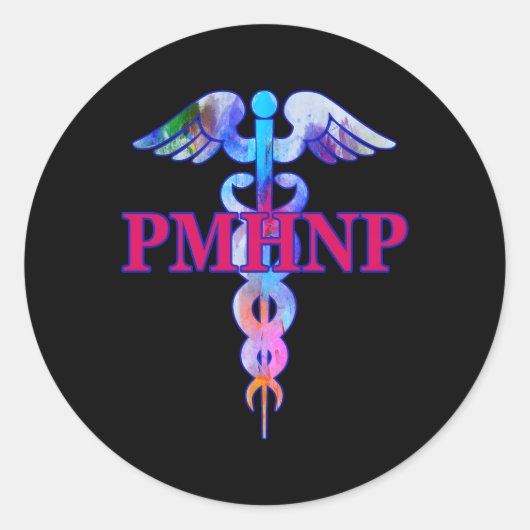 Sticker Rond Infirmière Psychiatrique Praticien Pmhnp Caduceus (Devant)