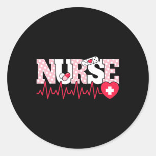 Sticker Rond Infirmière rose mignonne battement de coeur