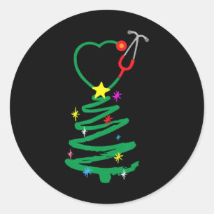 Sticker Rond Infirmière sapin de Noël Stethoscope Infirmières X