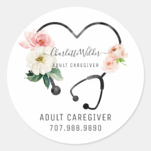 Sticker Rond Infirmière soignante Stethoscope Floral Promotion