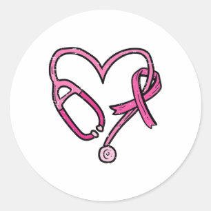 Sticker Rond Infirmière stéthoscope rose Médicale cancer du sei