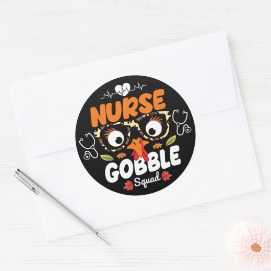 Sticker Rond Infirmière Turquie Gobble Squad Thanksgiving Infir (Enveloppe)