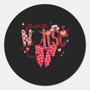 Sticker Rond Infirmière Urgences Stéthoscope Coquette Nœud Cœur