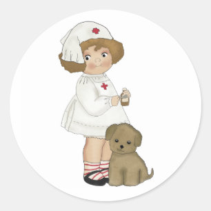 Sticker Rond Infirmière vintage avec le T-shirts et les cadeau