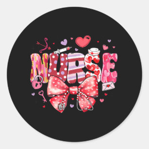 Sticker Rond Infirmières Valentines Jour Coeur Bow Stethoscope 