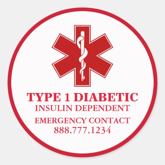 Sticker Rond Informations Médicales diabétiques (Devant)