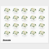 Sticker Rond Infusé Avec Amour Élégant Mariage Floral Blanc (Feuille)