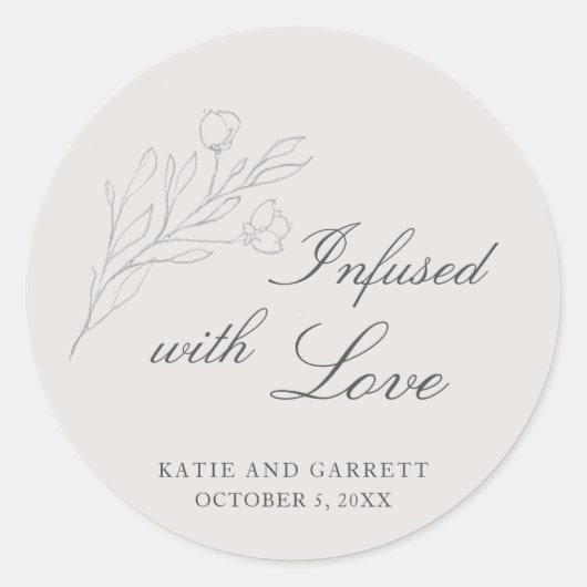 Sticker Rond Infusé Avec Amour Élégant Mariage Gris Faveur (Devant)