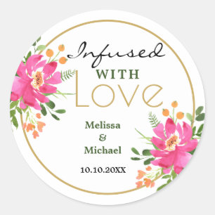 Sticker Rond Infusé Avec Amour Mariage Floral Rose