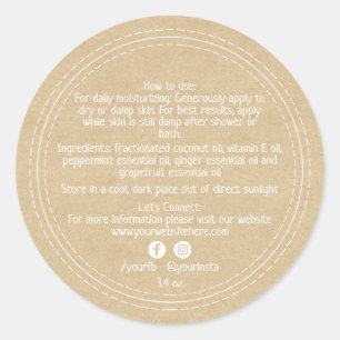 Sticker Rond Ingrédients de produits de beauté biologiques Kraf
