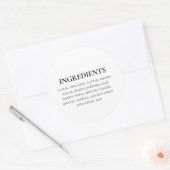 Sticker Rond Ingrédients personnalisés Noir Blanc Simple (Enveloppe)