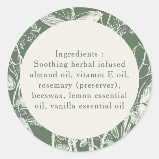 Sticker Rond Ingrédients seulement Sage Green Petit produit per (Devant)