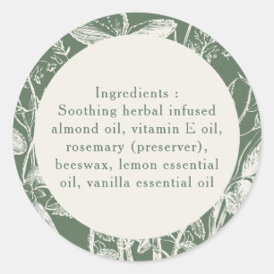 Sticker Rond Ingrédients seulement Sage Green Petit produit per