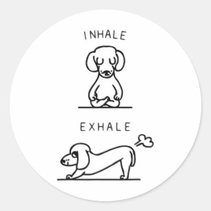 Sticker Rond Inhale Exhale Yoga Dachshund