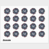 Sticker Rond Initial floral aquarelle violet et rose (Feuille)