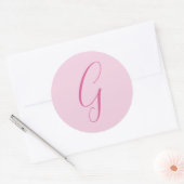 Sticker Rond Initial Letter Monogram Light Pink Plain Chic (Enveloppe)