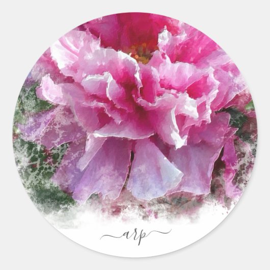 Sticker Rond *~* Initial - Peinture florale de paeonia Round AR (Devant)