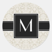 Sticker Rond Initiale avec Damas beige ivoire (Devant)