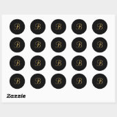 Sticker Rond Initiale B de couleur or sur le monogramme noir (Feuille)