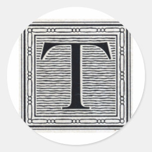 Sticker Rond Initiale de bois de graveur de gravure sur bois en
