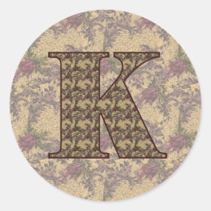Sticker Rond Initiale de monogramme K Élégant Floral Vintage