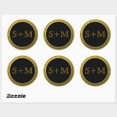 Sticker Rond Initiale de monogramme noir et or 2 (Feuille)