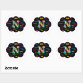 Sticker Rond Initiale du nom de fleur florale Nana (Feuille)
