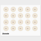Sticker Rond Initiale et nom pailletés or élégants (Feuille)