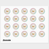 Sticker Rond Initiale et nom pailletés or élégants (Feuille)