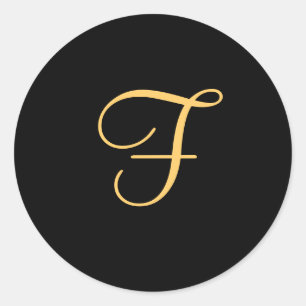 Sticker Rond Initiale f de couleur or sur le monogramme noir Cl