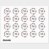 Sticker Rond Initiale florale aquarelle rose et violette (Feuille)