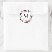 Sticker Rond Initiale florale aquarelle rose et violette (Sac)