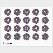 Sticker Rond Initiale florale aquarelle rose et violette (Feuille)